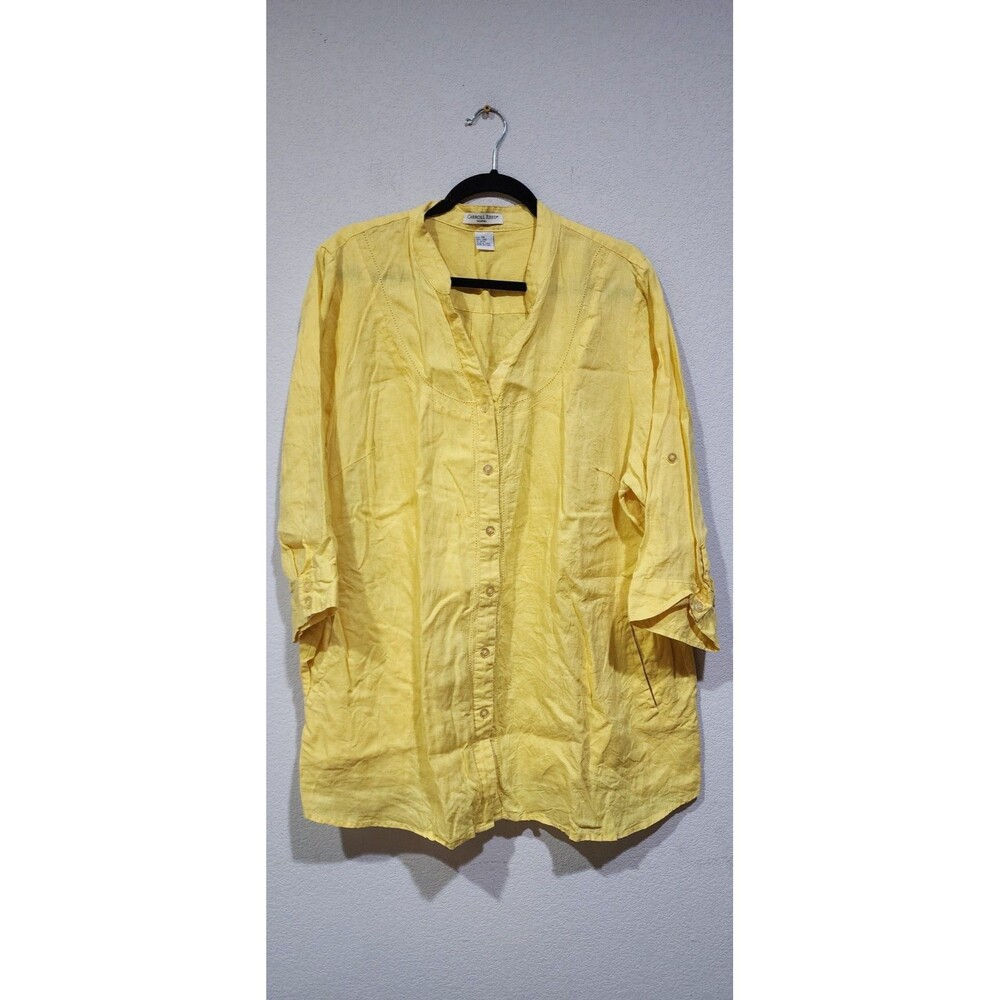 CARROLL REED Size 3X 100% Linen Tunic Yellow Button Front Shirt Blouse